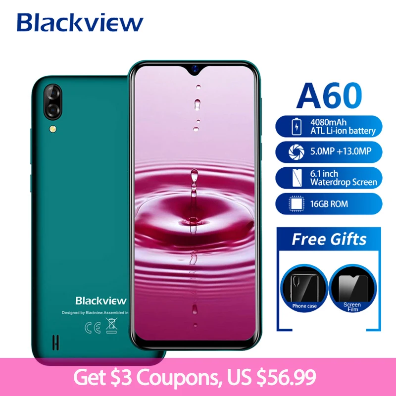 Kaufen Blackview A60 Smartphone 4080mAh 199 6,1 Zoll Android 8.1 1GB RAM 16GB ROM Dual Sim Quad Core 13MP + 5MP Kamera 3G Handy