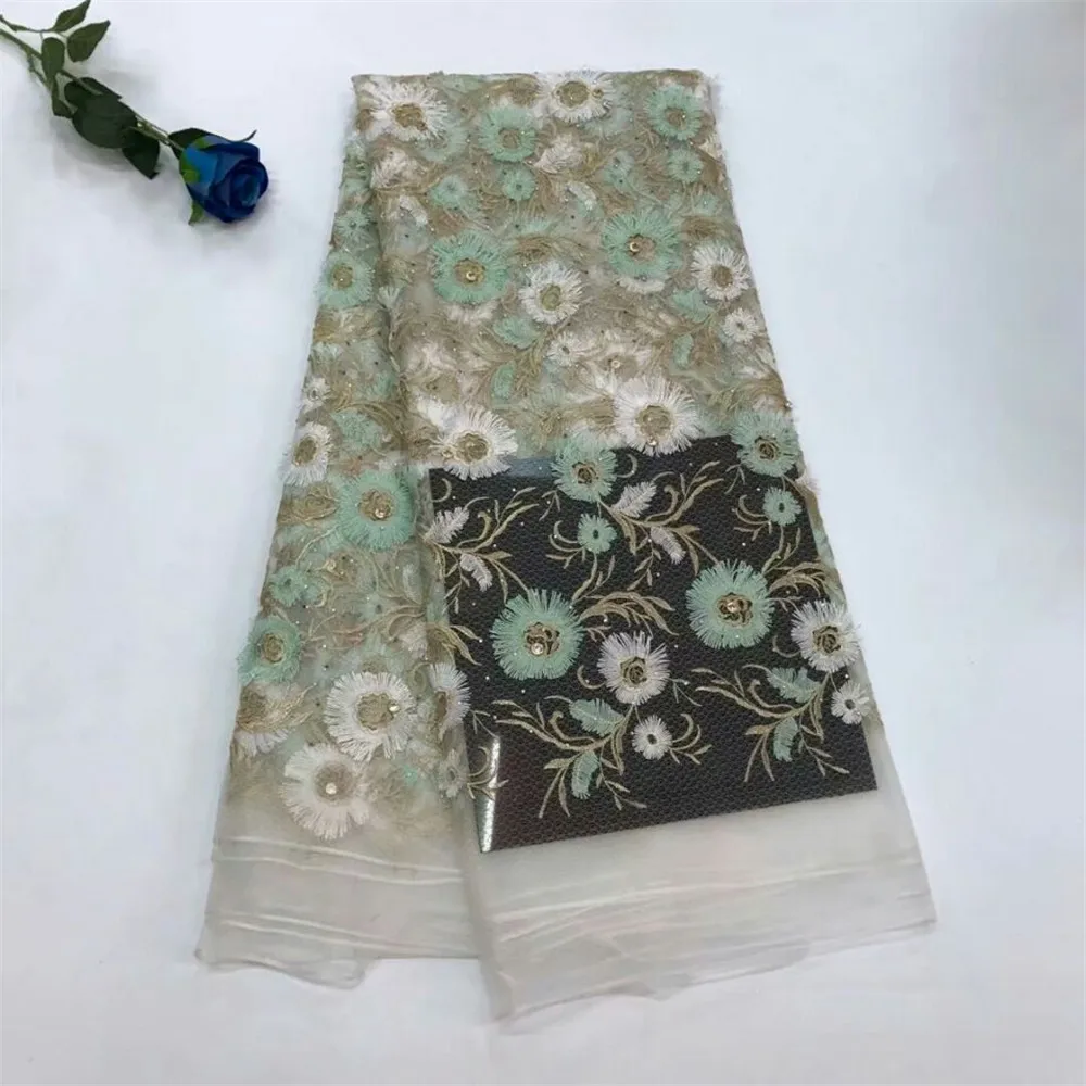 

HFX High Quality 2018 Party Nigerian Lace Fabrics Tulle Stones African Lace Fabric Guipure Embroidered French Lace X232-1