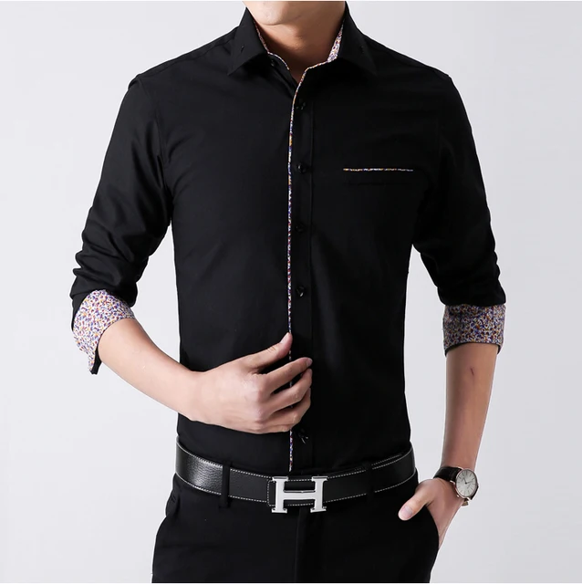 2015 men shirts men's casual fashion long sleeved solid color slim fit