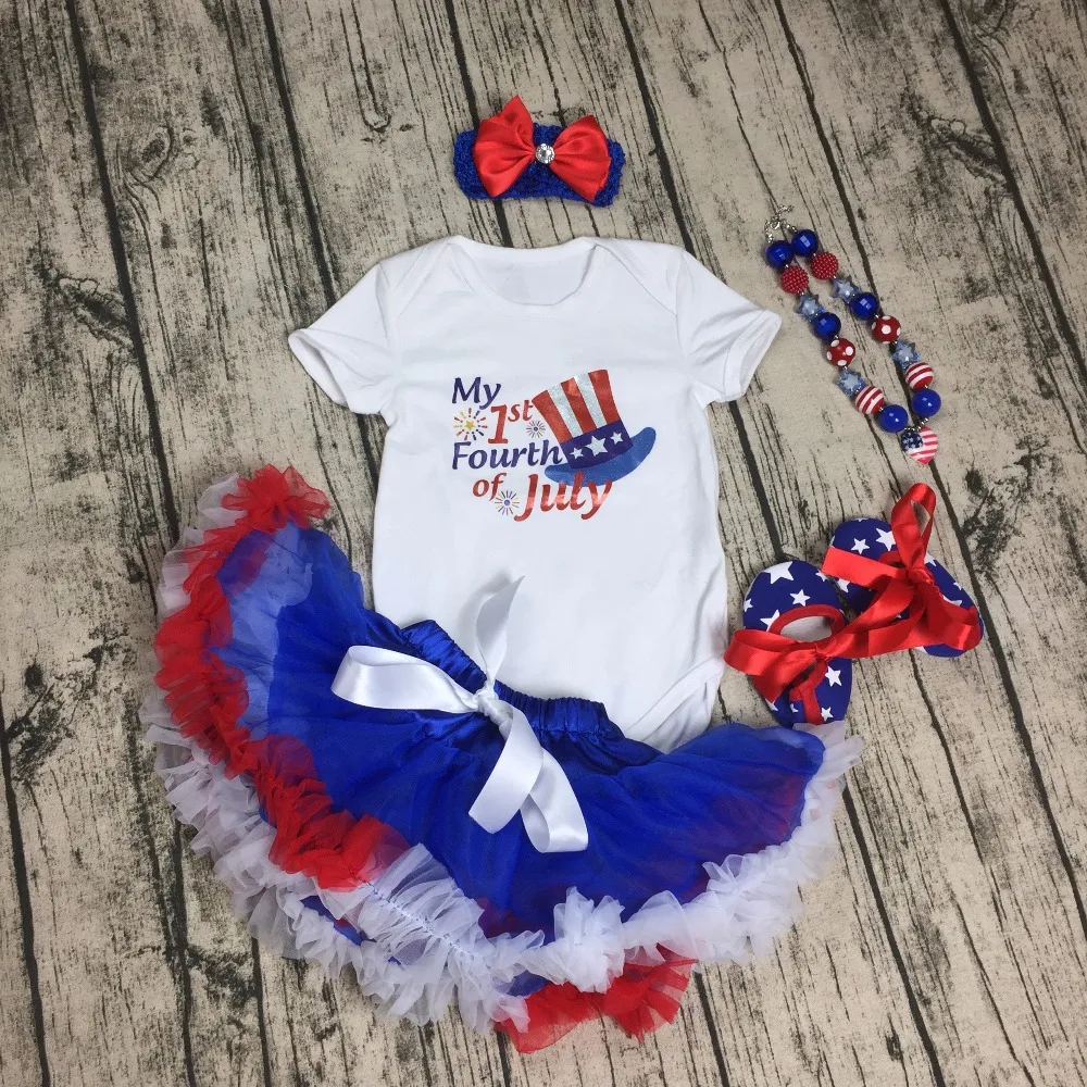 

2018 new baby girl july 4th outfits summer clothing baby girl July 4th romper with matching headband and necklace accesories set