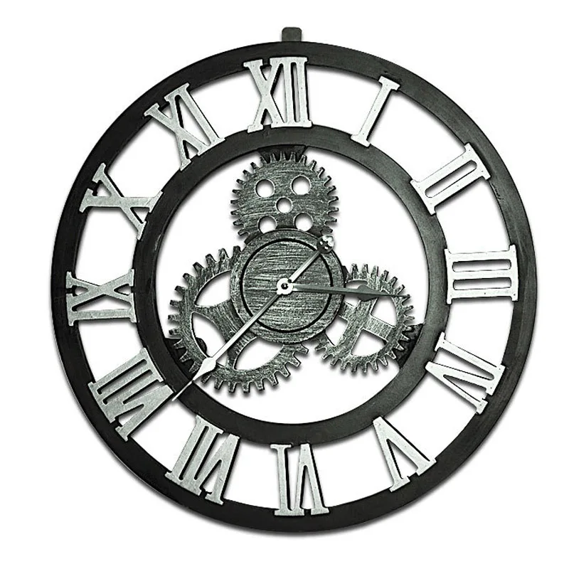 

European Retro Gear 3D Wall Clock Silent Clock Creativity Metal Crafts Wall Clock Modern Design Shop Home Living Room Wall Decor