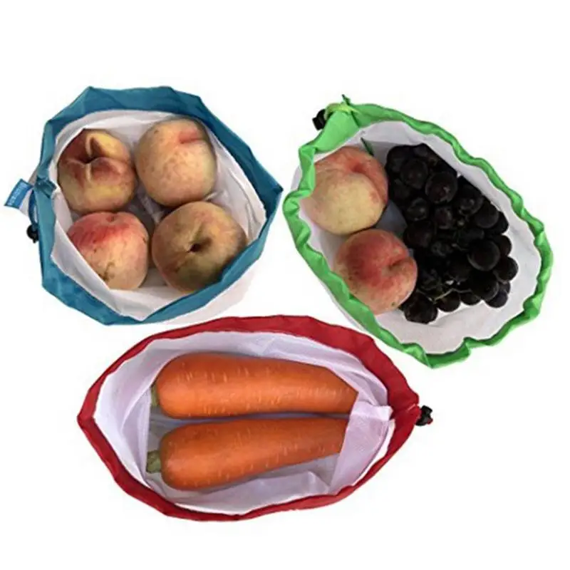 3 шт. три размера сетки производят сумки прочная многоразовая эко-дружественная Поддающаяся стирке сумка сетка производят сумки для фруктов хранения покупок