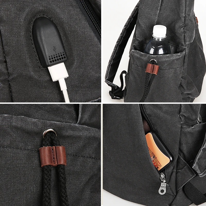 Мужской холщовый рюкзак с USB портом для зарядки 1898|Рюкзаки| |