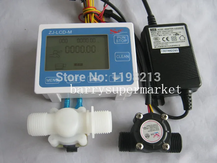 

Water Flow Meter flowmeter hall flow sensor indicator Counter LCD display+ Flow Sensor + Solenoid valve +Power Adapter DN15 G1/2