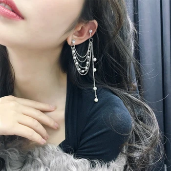 

New Earrings Fashion Brincos Personality Imitation Pearl Style Ear Chain Tassel Long Temperament Earrings Wholesale Accessories