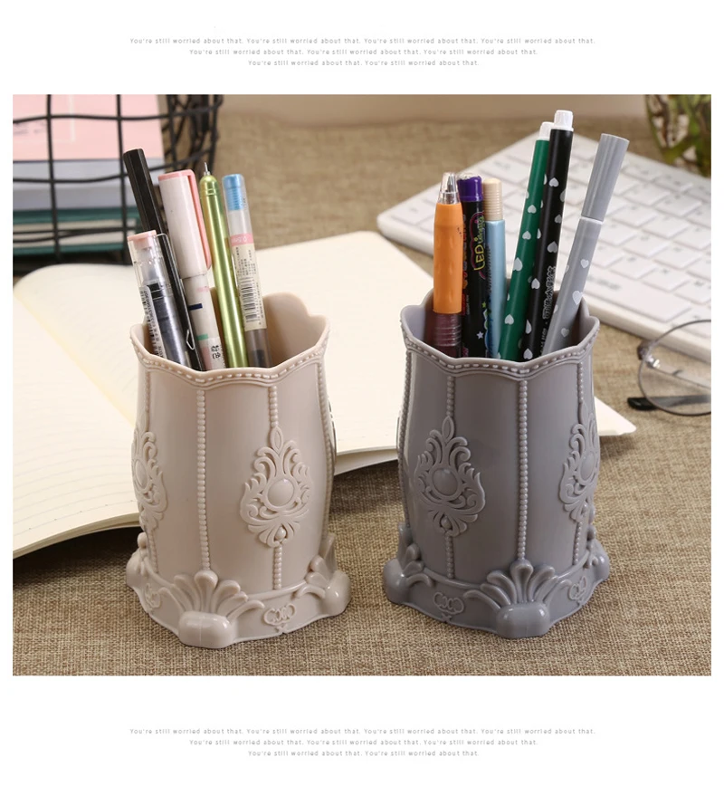 Padrão de Flor Pincel de Maquiagem Caixa de Armazenamento Titulares de Armazenamento Retro Esculpida Caneta Lápis Caneta Pote Recipiente Desk Organizer Presente 20 Retro flor esculpida padrão maquiagem escova caixa