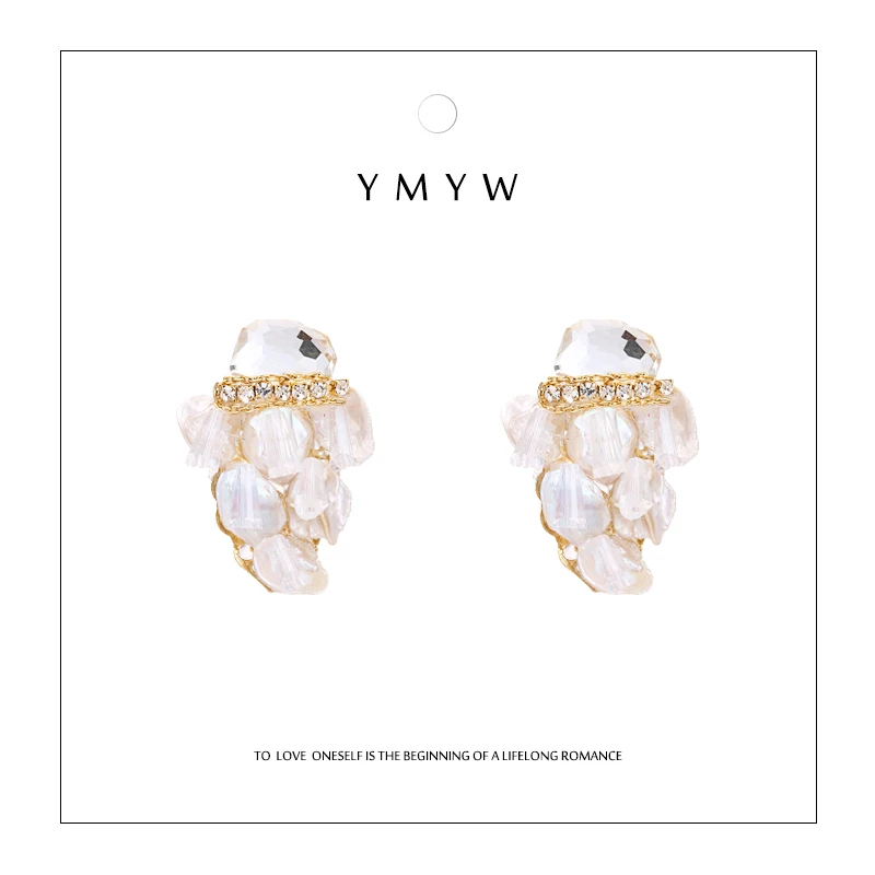 YMYW Роскошные серьги-гвоздики в стиле барокко с натуральным пресноводным жемчугом очаровательные медные стразы серьги для женщин Bijoux En Argent 925