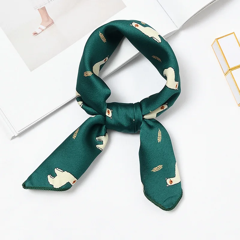 125 Black Green Маленький шарф женский шейный платок женские волосы атласные края Леопардовый принт с животными Шелковый платок хиджаб шарф квадратный платок Femme - Цвет: 125 Black Green