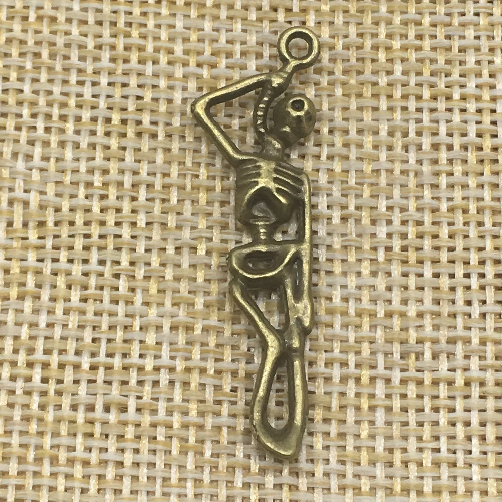 30Pcs 11*42mm Skeleton Hanging Charms Antique Bronze Color DIY Jewelry