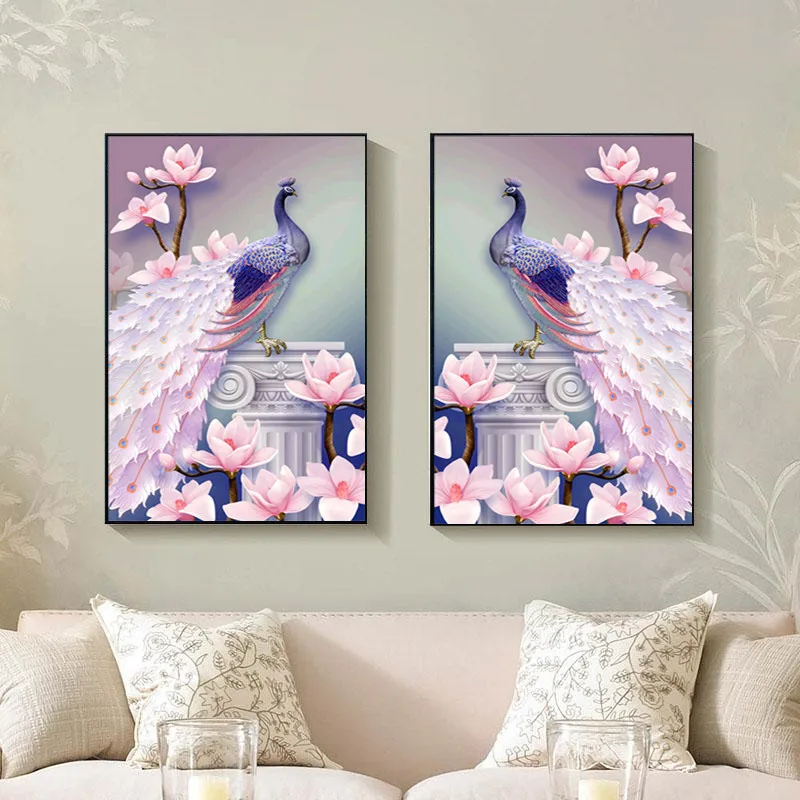 

5D DIY round diamond painting peacock combination picture embroidery cross stitch rhinestone home decoration Christmas love gift