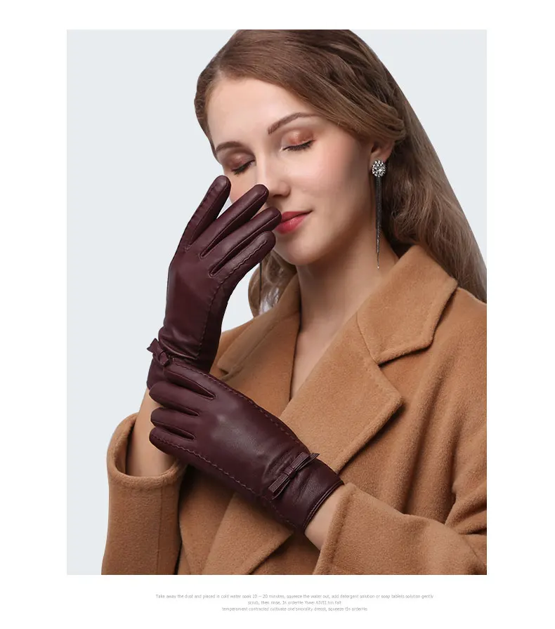Женские перчатки осень зима настоящие кожаные женские перчатки наручные бабочка узел держать тепло короткие овчины вождения перчатки NW185-1