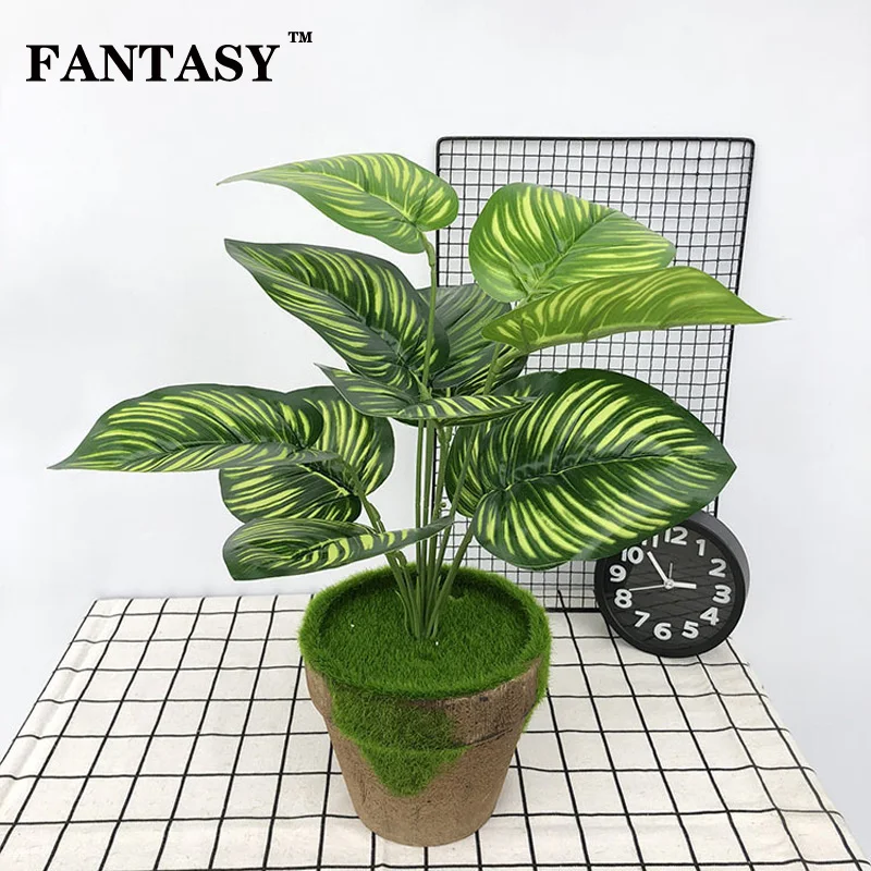 

FANTASY Artificial Turtle Leaf Bouquet 12 Fork Simulation Green Apple Leaves False Garden Palm Plant Fake Home Decoration Grass