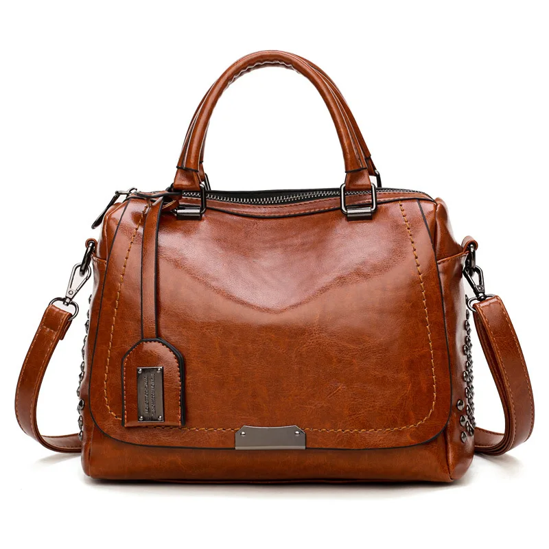 

Fashion vintage cross body larger capacity Handbags PU Leather pure color Women Rivet Bags Casual Tote Ladies Bag shoulder bag