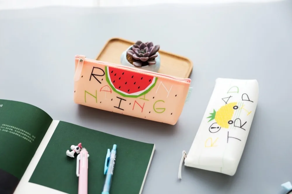 Cute Kawaii Pencil Case Silicone Cartoon Fruit PenBox Zipper Pencil Bag for Student Gift School Pencil Pouch Stationery Supplies (38)