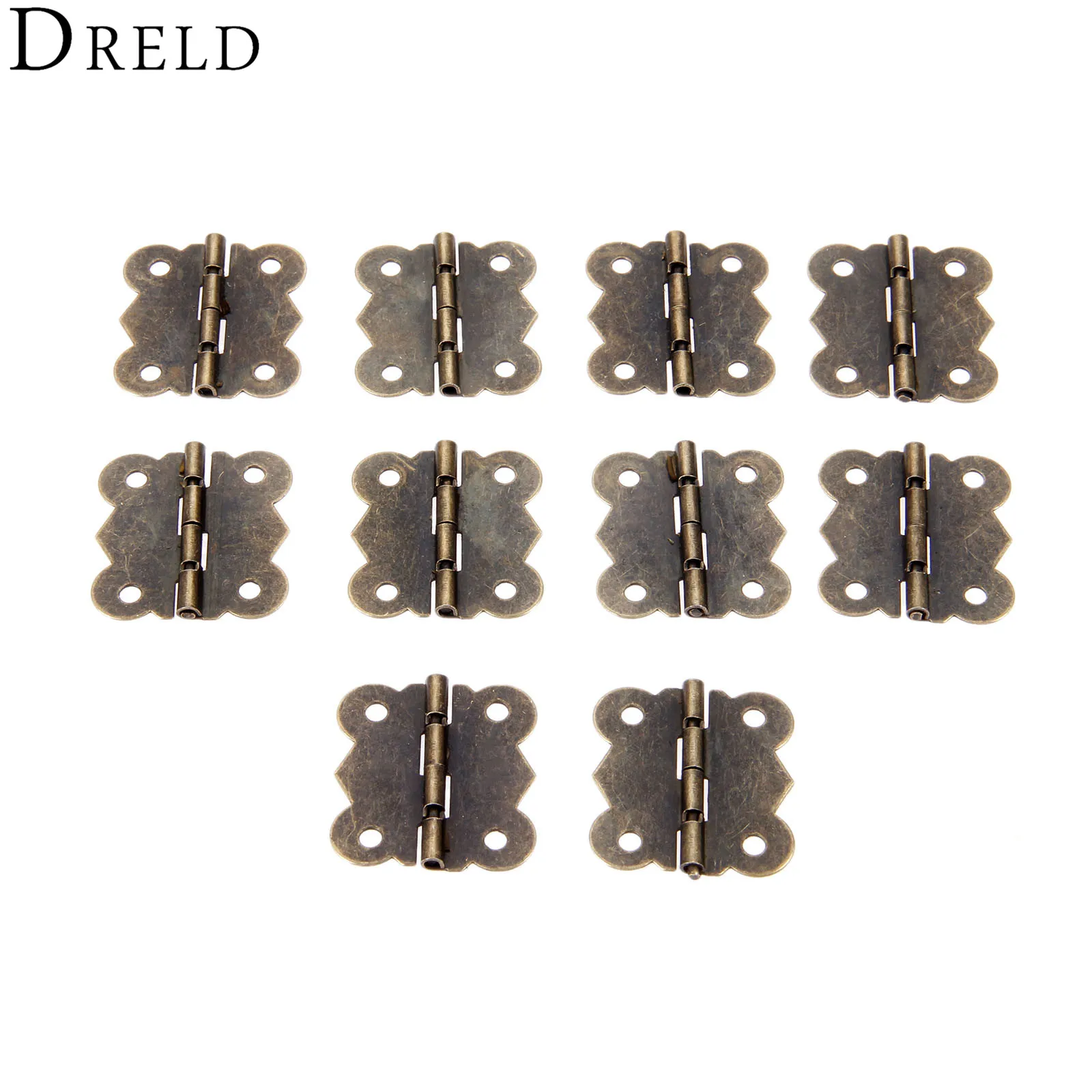 DRELD 10Pcs Antique Bronze Hinges Furniture Accessories Jewelry