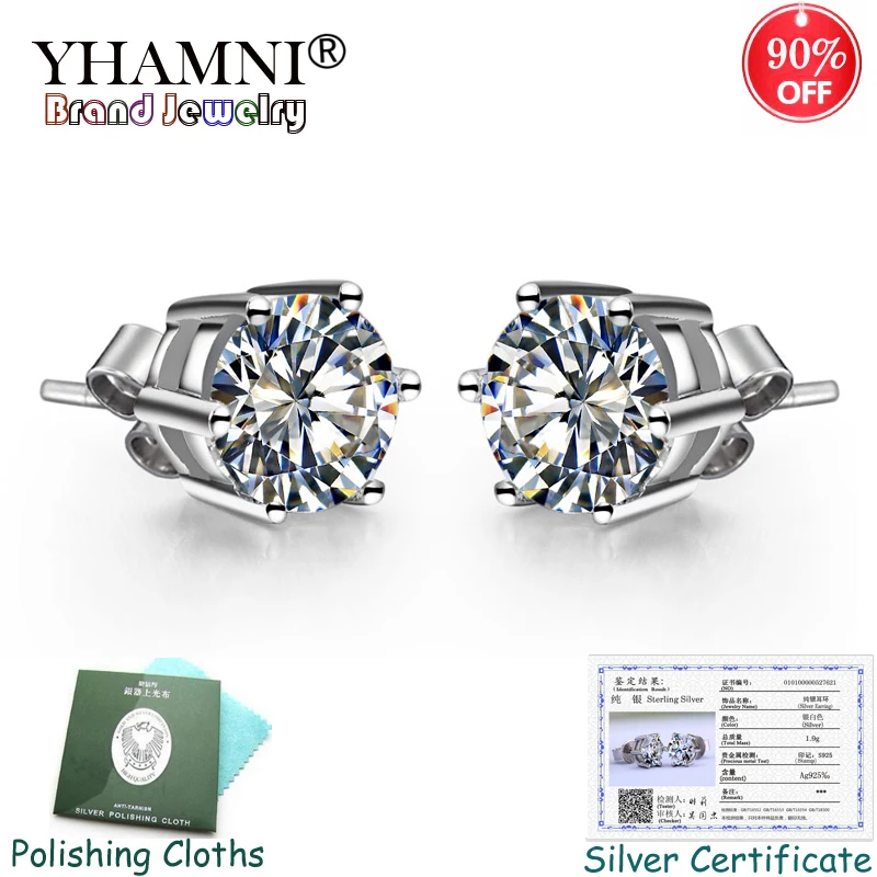 

Sent Certificate! 100% Solid 925 Silver Stud Earrings for Women Solitaire CZ Zircon Wedding Earrings Fashion Jewelry Gift KPE003