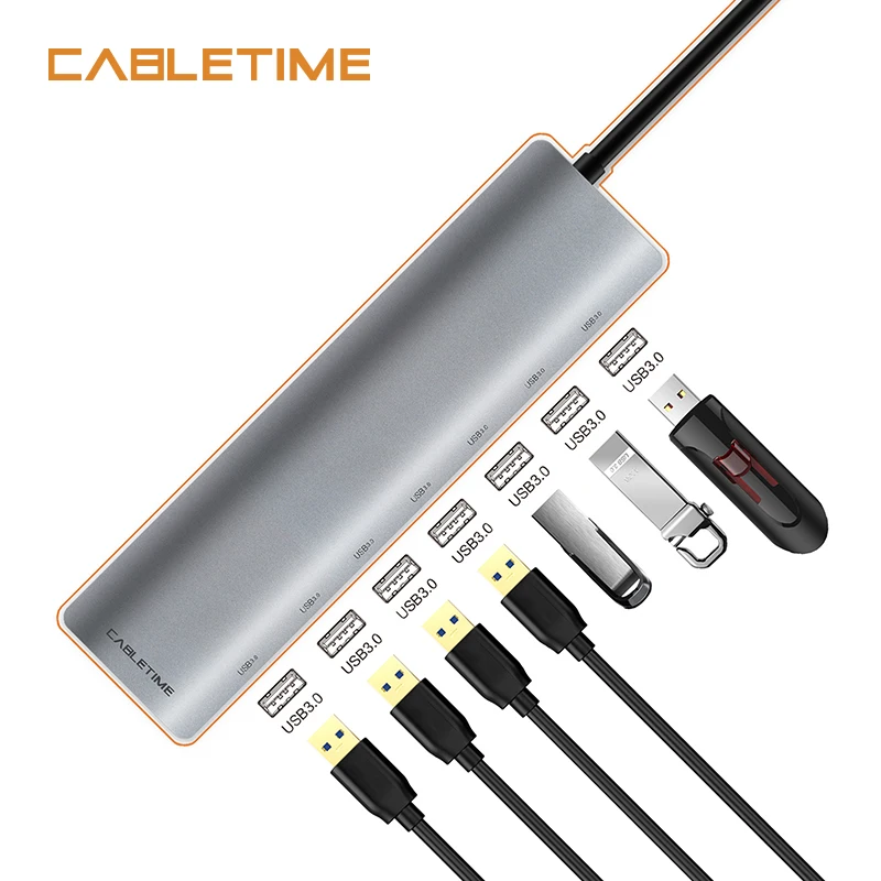

Cabletime USB C Hub USB 3.1 Type-C to 7 in 1 USB 3.0 Hub High Speed with Power USB Type C Hub for Macbook Computer Laptop N135