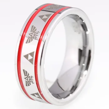 

Free Shipping Customs Engraving Ring Hot Sales 8MM Silver Pipe With 2 red Lines Zelda Design Tungsten Wedding Ring