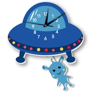 

HOT Best Selling Cartoon Silent Alien Swing Wall Clock Stickers For Kidroom Babyroom Corridor Bedroom Decoration