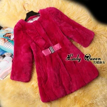 2013 autumn winter hot big size Korean brand fashion ladies Slim medium long natural rex Rabbit fur coat with belt M-XXXL D2082