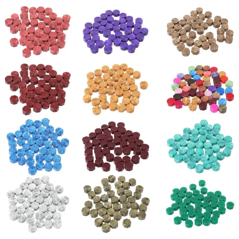 

OOTDTY 100Pcs Envelope Seal Seal Wax Retro Octagon Beads DIY Decor Multicolor Stamps 9mm