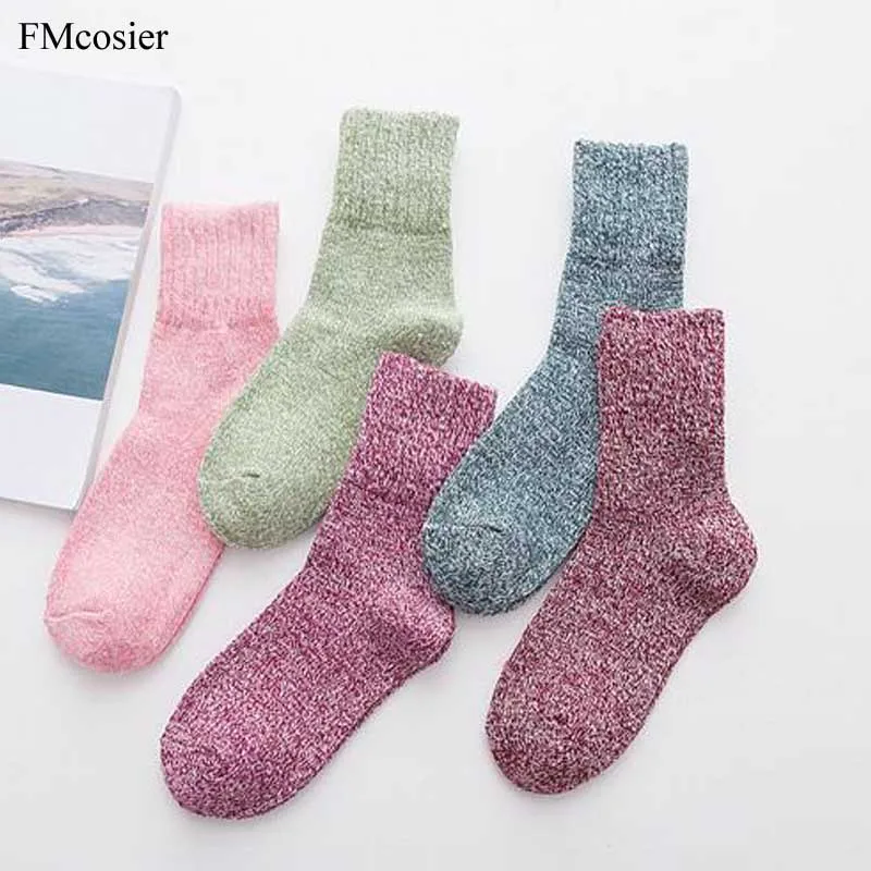 5 пар/партия, теплые носки, женские шерстяные толстые теплые носки, зима, одноцветные, модные, Meias Femininas, розовые, синие, женские, s Soks