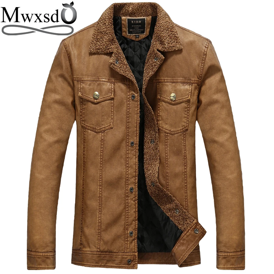 Mwxsd brand casual Men Winter warm PU Leather Jackets mens vintage Windbreaker Waterproof Motorcycle leather Jackets Coat