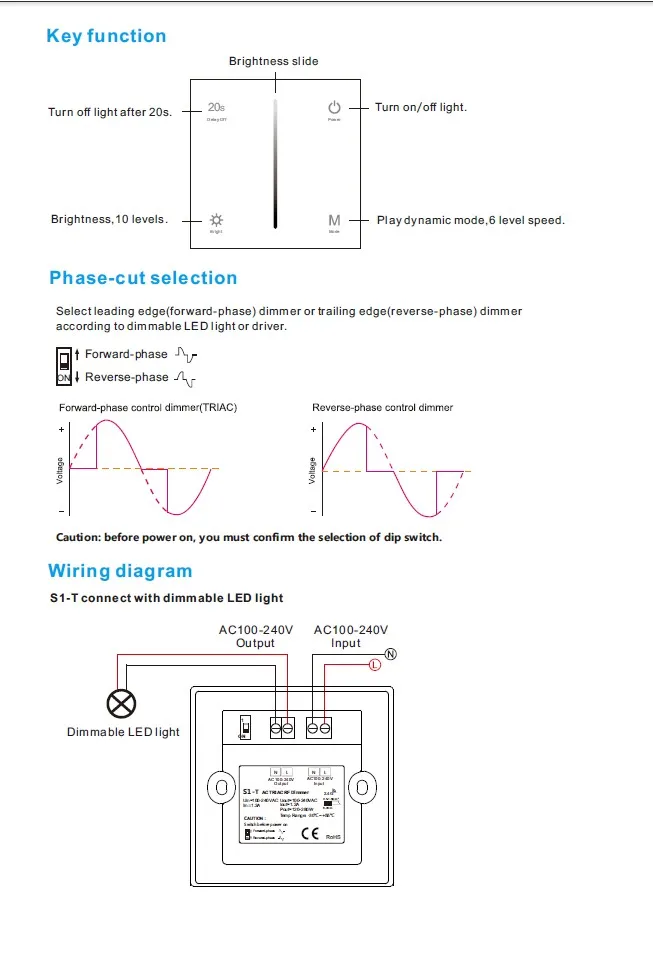 Светодиодный AC100-240v диммер фазы с РФ Диммер с push-dim функцию, 1 канал 2A выход S1 RT6 RFcontroller 220 В полосы света диммер