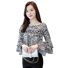 2018 new floral print chiffon women blouse shirt long sleeve fashion spring women tops women’s clothing blusas 3XL E0616