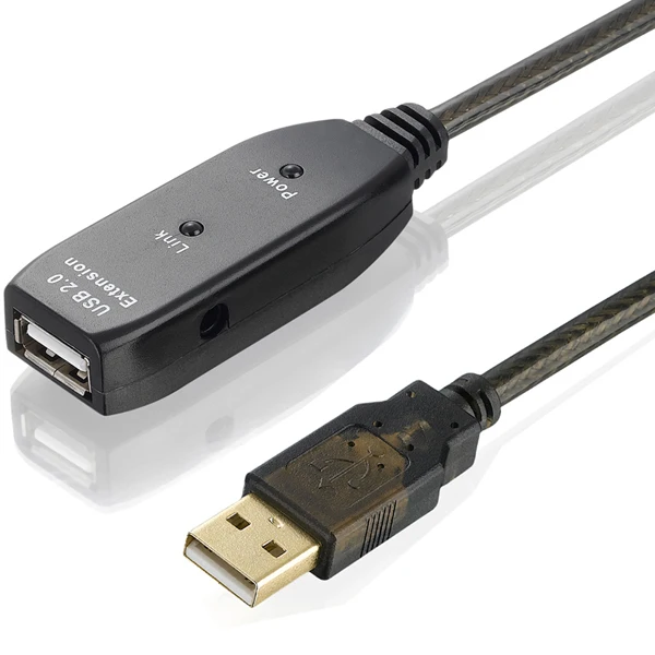 Bochara USB 2,0 Удлинительный кабель папа-мама активный репитер встроенный Микросхема двойной экранированный 5 м 10 м 15 м - Цвет: Transparent Black