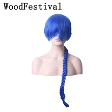 Лучший! WoodFestival Одиночная коса Длинный темно-синий парик Косплей Парики с синтетической челкой