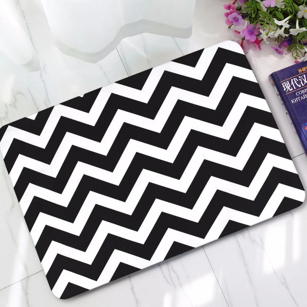 40*60cm black white wave Stripes Bath Mat Rubber simple Door Mat Non