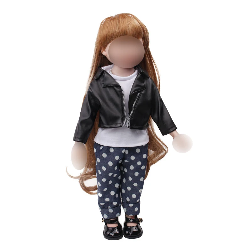 18 дюймовая кукольная одежда для девочек костюм с черной курткой+ белая футболка+ штаны американское платье для новорожденных детские игрушки, размер 43 см, детские куклы c729