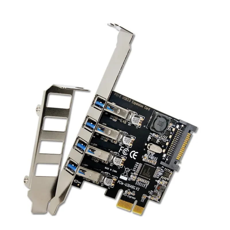 10 шт. 4 порты и разъёмы PCIE к USB 3,0 карты расширения адаптер PCI Express карта pci-e 4-порты разъёмы USB 3,0 с 15 булавки Sata мощность разъем для ПК