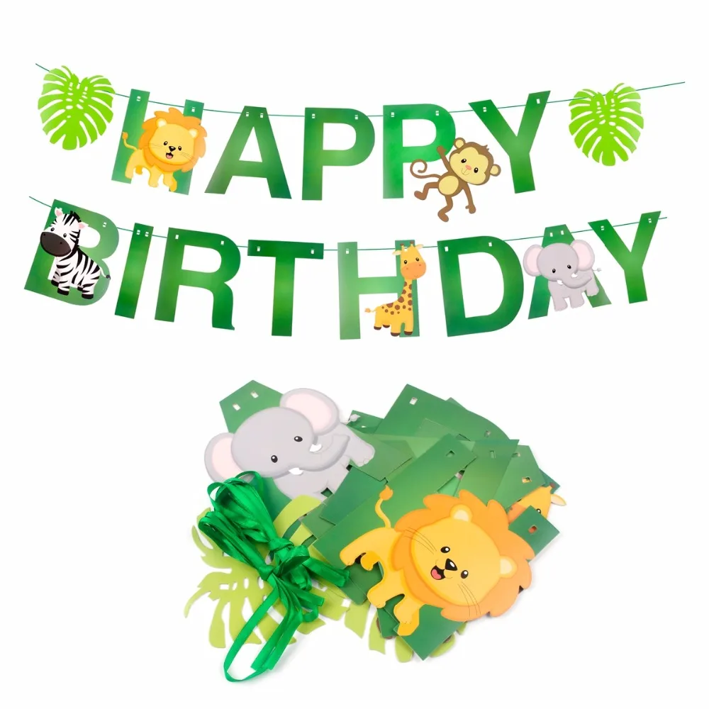 Happy плакат &quotс днем рождения&quot дети мультфильм животных баннер джунгли сафари