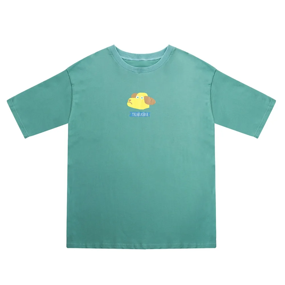 

Preppy Style Women Cotton Summer T-shirt ONeck Short Sleeve Ladies Loose Green Cartoon Printed Tee Shirt Tops Sweet High Quality