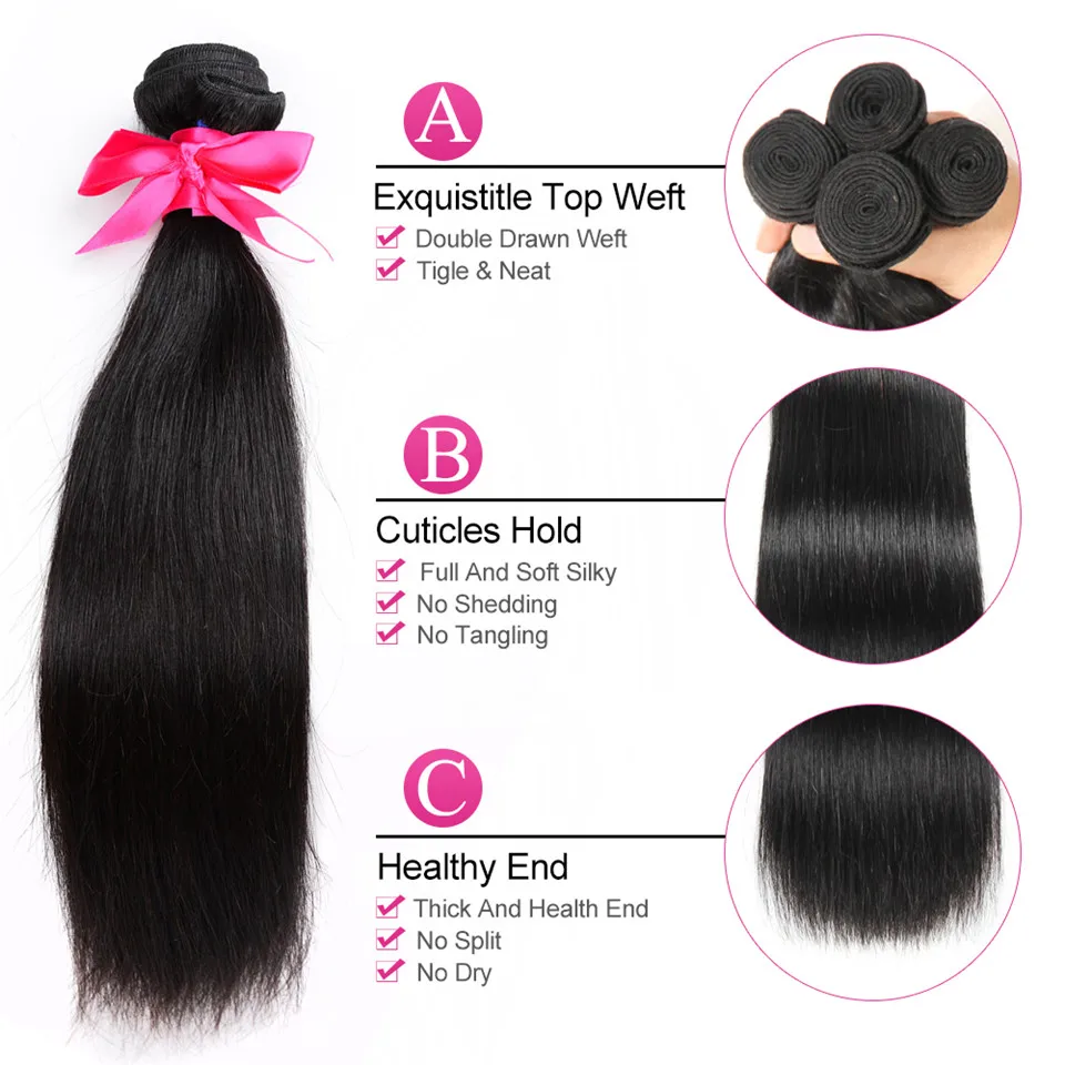 Straight Hair Bundles With Closure Peruvian Hair Weave 4 Bundles With Lace Closure Double Weft Human Hair Bundles Non Remy Rcmei