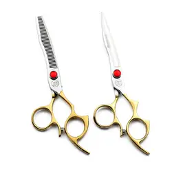Moontay 6,0 дюймов Профессиональная парикмахерская истончение ножницы для набор оленей зубы истончение ножницы красными стразами винт Дизайн