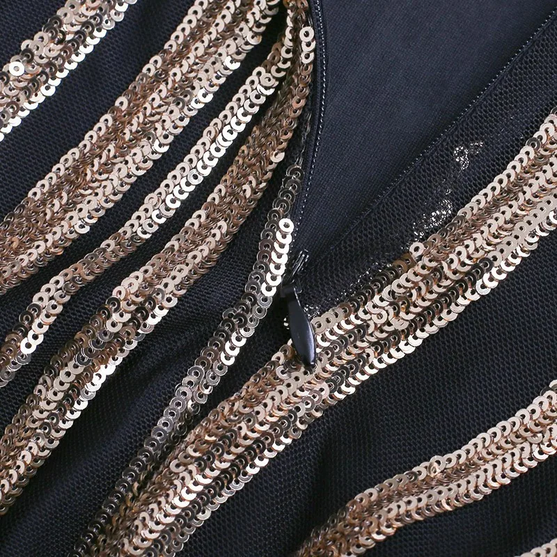 Gold Modo Collare Lunga Colori Hit Vita Paillettes Partito Del A Femminile Marea Di Da Dress Alta Aderente Chicever Oro Manica Vestiti Split Hem Basamento Vestito 1gFYww