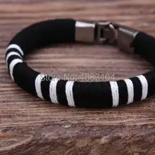 G95 черный Surfer молодых классический хлопковый шарф кожаный жесткий Браслет-манжета Для Мужчин's