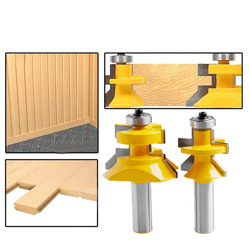 

2Pcs Carbide 45 degree Router Bit 1/2" Shank x 1-1/8" Matched Tongue & Groove V-Notch