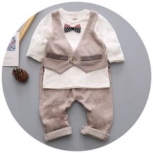 England Style Fashion Baby Kids Suits 2 pcs Boys Clothing Set Cotton Children Clothes Bow Tie Tops Suit Retail