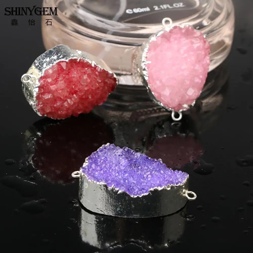 ShinyGem нерегулярные Подвески Druzy 6 цветов хрустальные подвески серебряная рамка натуральный камень подвеска-Маятник для изготовления ювелирных изделий 1 шт