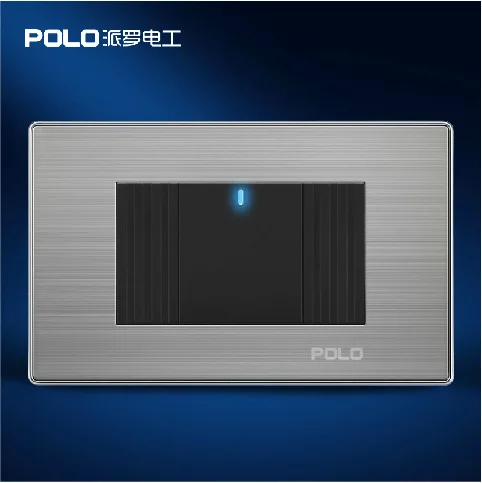 

Free Shipping, POLO Luxury Wall Light Switch Panel, 1 Gang 1 Way 118*72MM, Push Button LED Switch, 10A, 110~250V, 220V