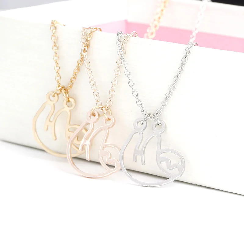 

new Cute animal hollow fun little sloth pendant necklace geometric Origami monkey sloth Nice Gift for Friendsy necklace jewelry