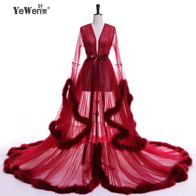 Vestido De Festa Evening Dress Robe De Soiree V Neck Feathers Long Tulle Party Evening Dresses