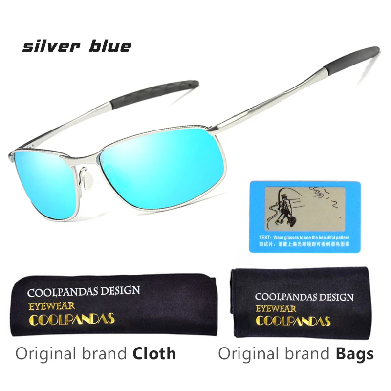 CoolPandas, поляризационные солнцезащитные очки, мужские, фирменный дизайн, маленькие линзы, солнцезащитные очки, мужские, для вождения, солнцезащитные очки, gafas oculos de sol, UV400 - Цвет линз: silver blue