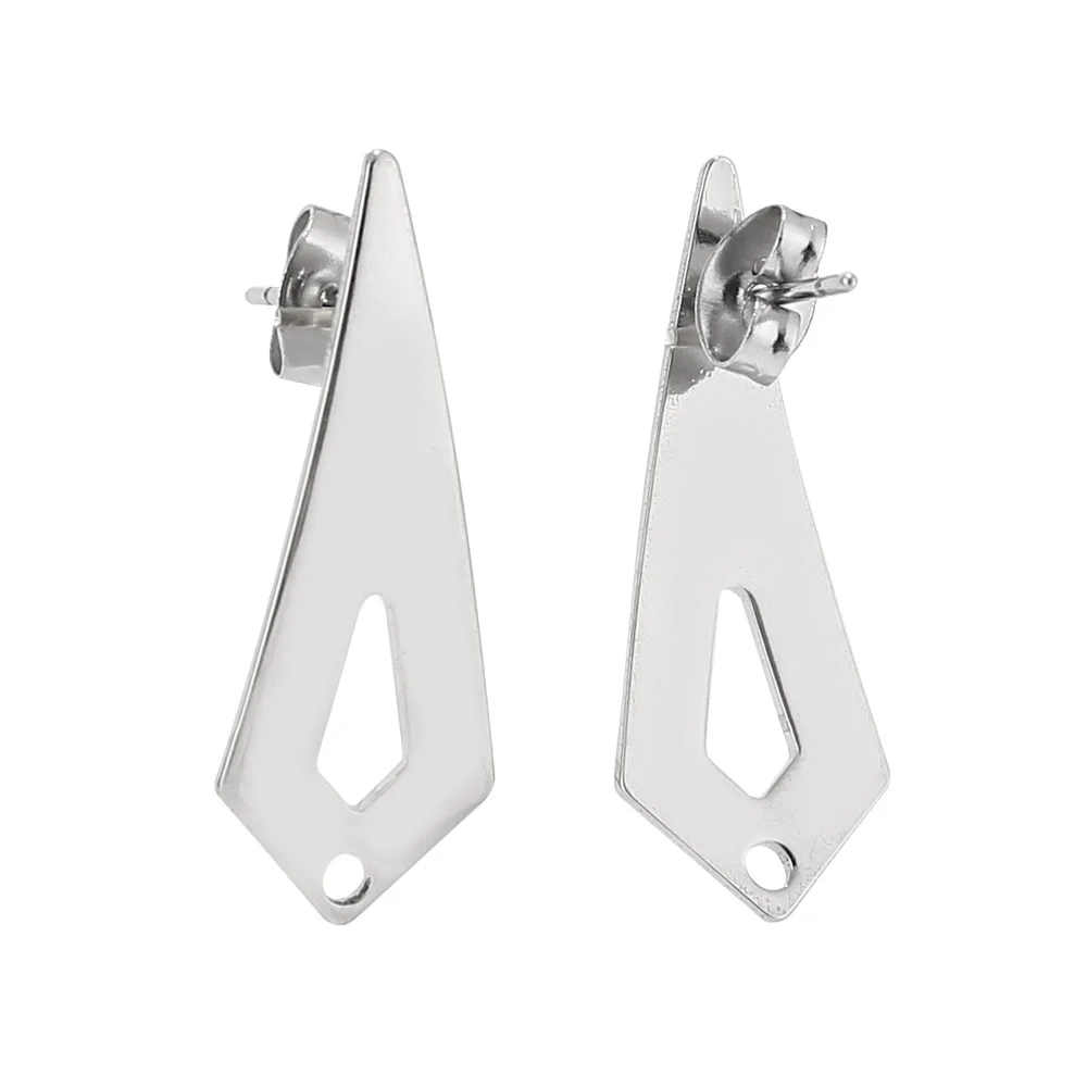 100PCs Dull Silver Tone Ear Stud Flat Earring Jewelry Findings Stainless Steel