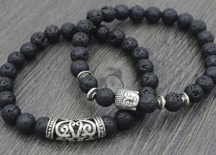 

8mm k4523 Buddha white Howlite Yoga elastic thread adjusted Frosted turquoise black volcanic lava Stone bead Bracelet Bangles