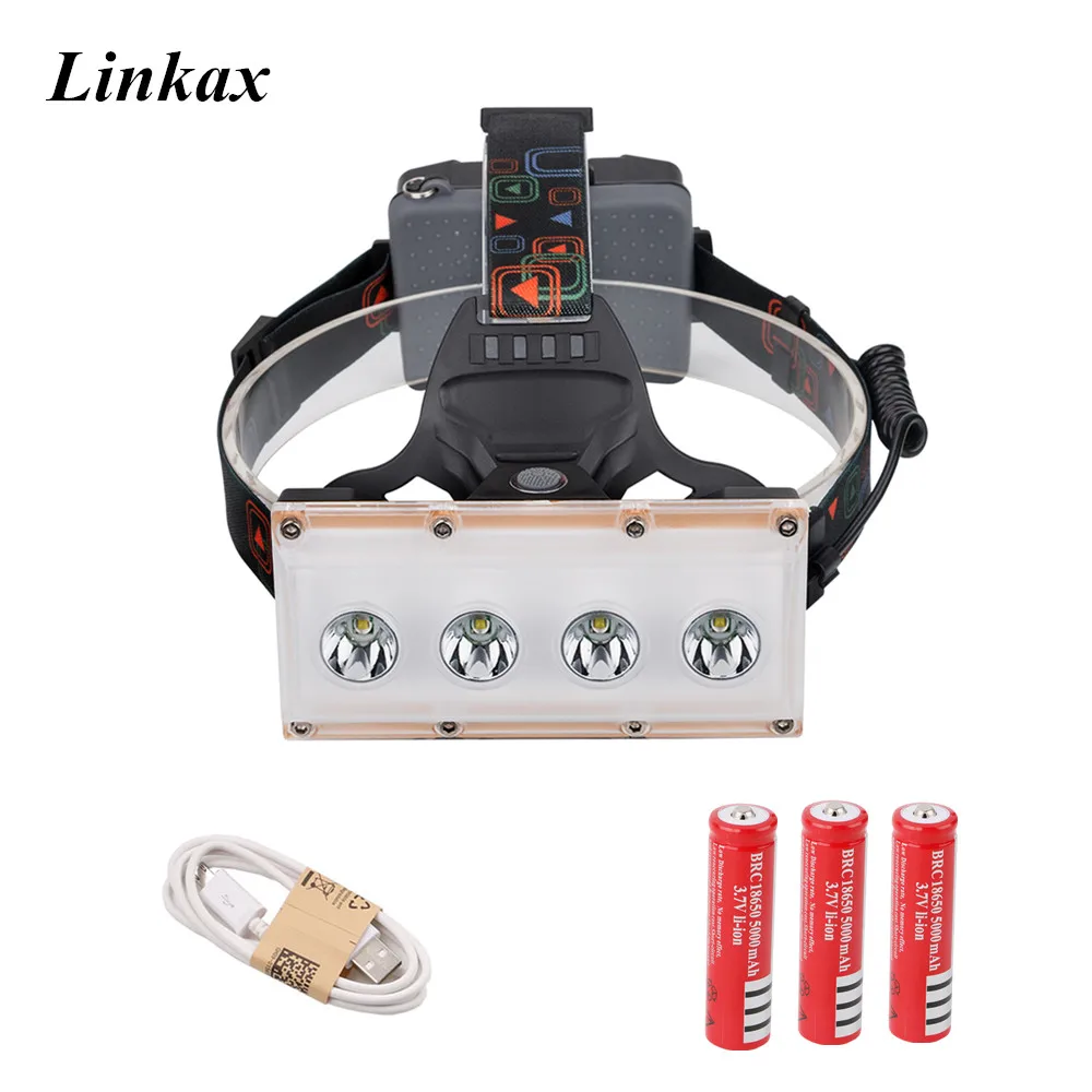 

Powerful 4*XML-T6 LED USB Headlamp Headlight 3-Modes Head Torch Front Light Flashlight Lanterna for Camping +USB Cable